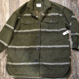 Old Navy Olive Green Striped Wool-Blend Shacket